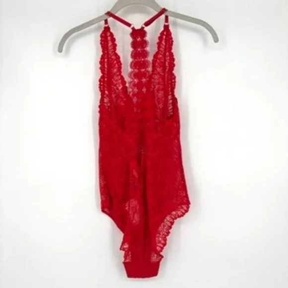 NWT Aubade Flowermania Lace Bodysuit Racerback Sheer Red Stretch Cheeky Size S - Picture 7 of 15